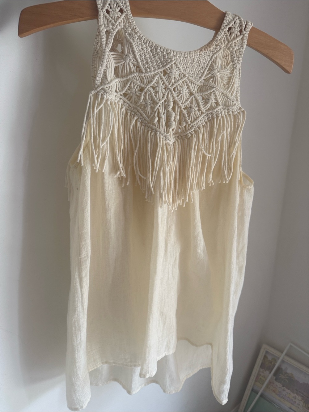 Ulla Johnson Cream Crochet Fringe Tank